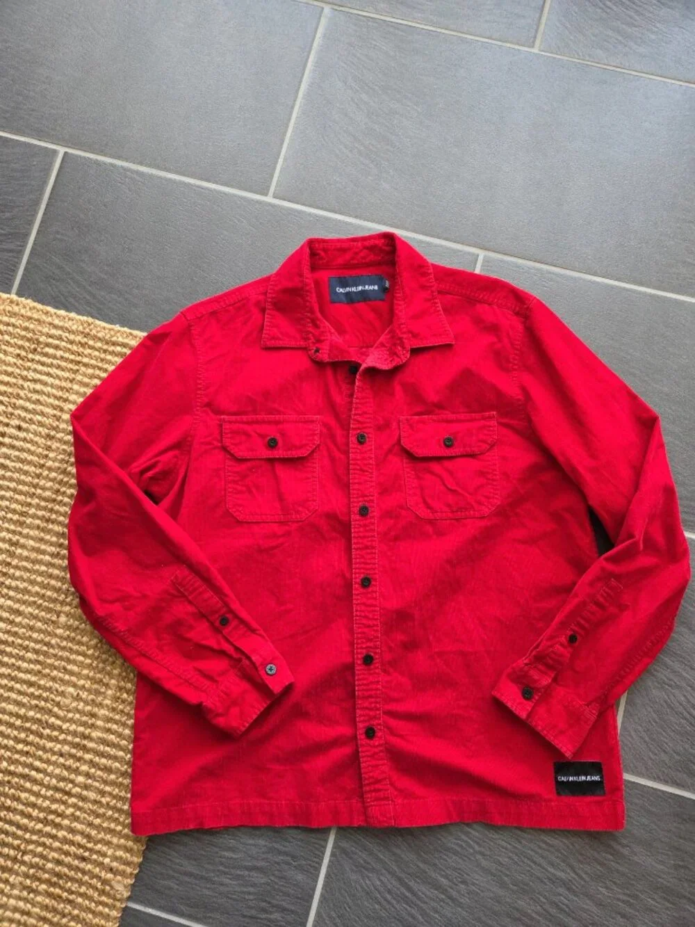 Calvin Klein Jeans Red Corduroy Button Down Shirt Jacket Shacket - Large
